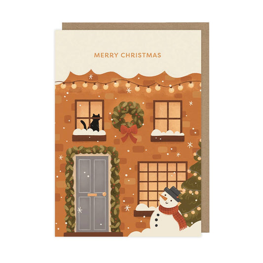 Cozy Christmas House with Cat - A6 Christmas Card