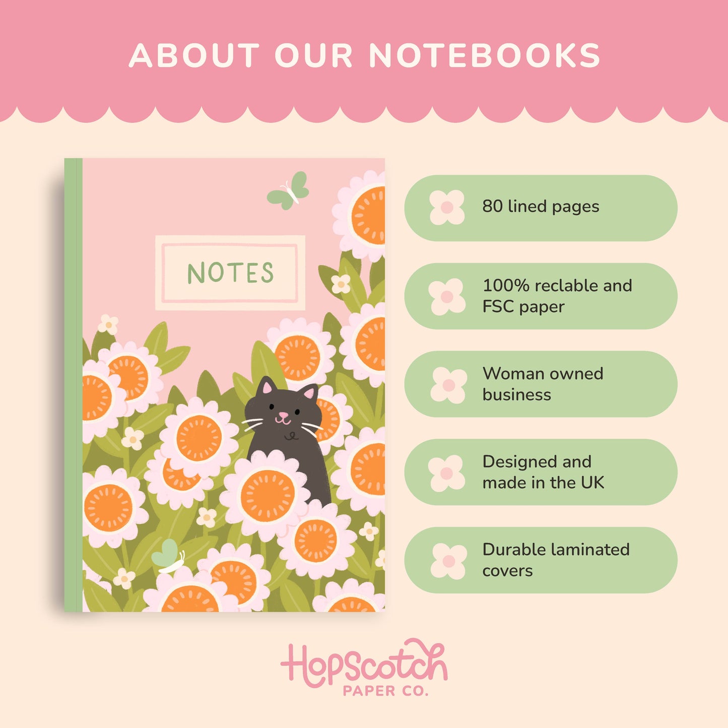 Cat & Flowers - A5 Notebook