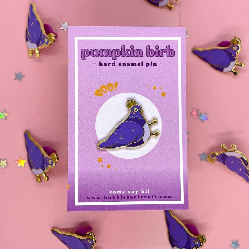 Pumpkin Bird Pin | Hard Enamel Pin | Cute Halloween Pin