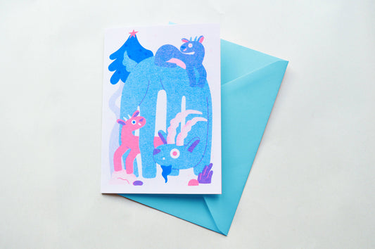 Yule Goats - Seasonal A6 Risograph Card