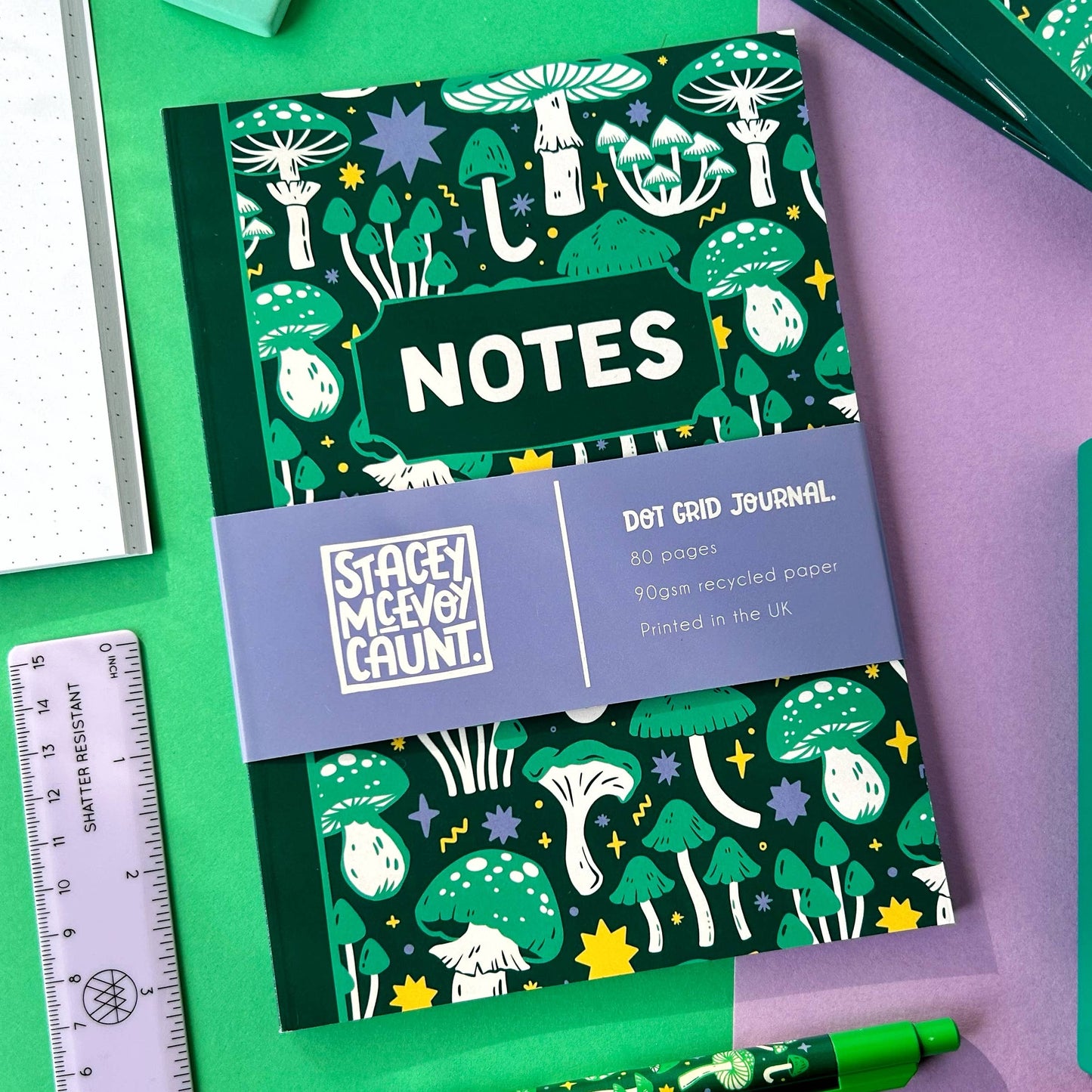 Green Mushroom - A5 Dotted Notebook