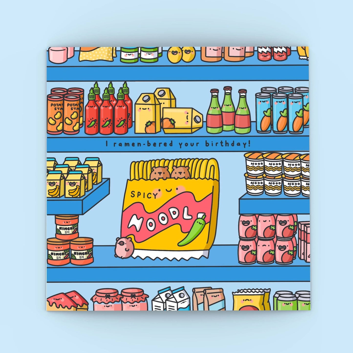 Cute Spicy Noodles - Square Card