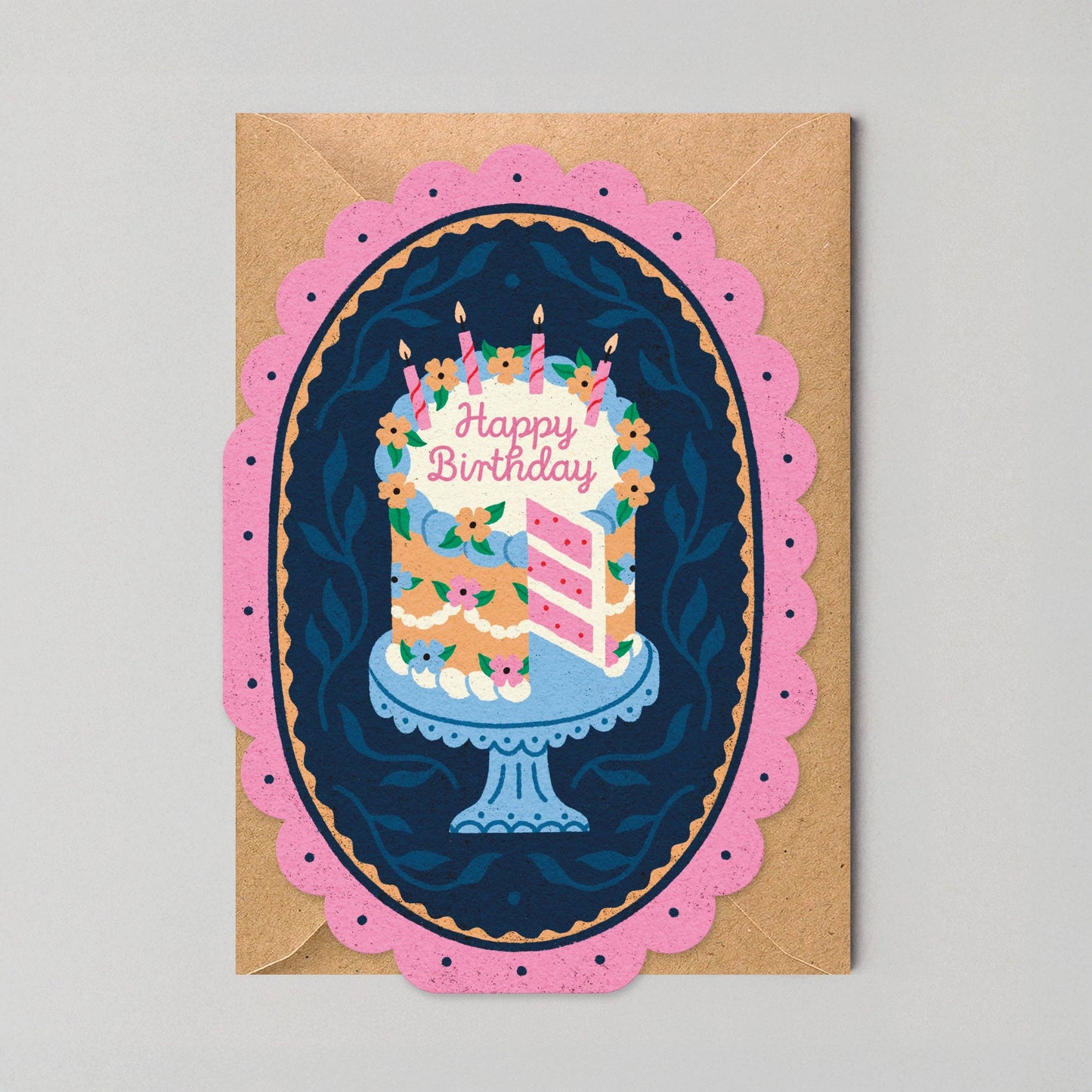 Pink Framed Birthday Cake - A6 Card