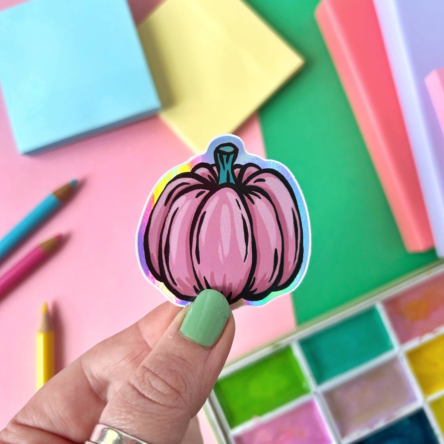 Pink Pumpkin - Holographic Vinyl Sticker