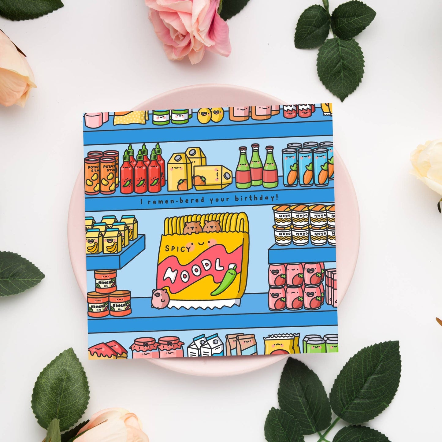 Cute Spicy Noodles - Square Card