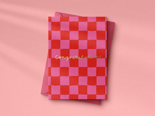 Pink Check Congratulations - A6 Card