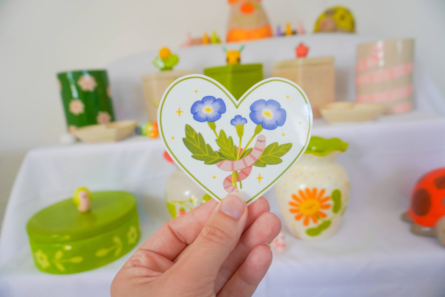 Worm Heart Flower - Transparent Vinyl Sticker