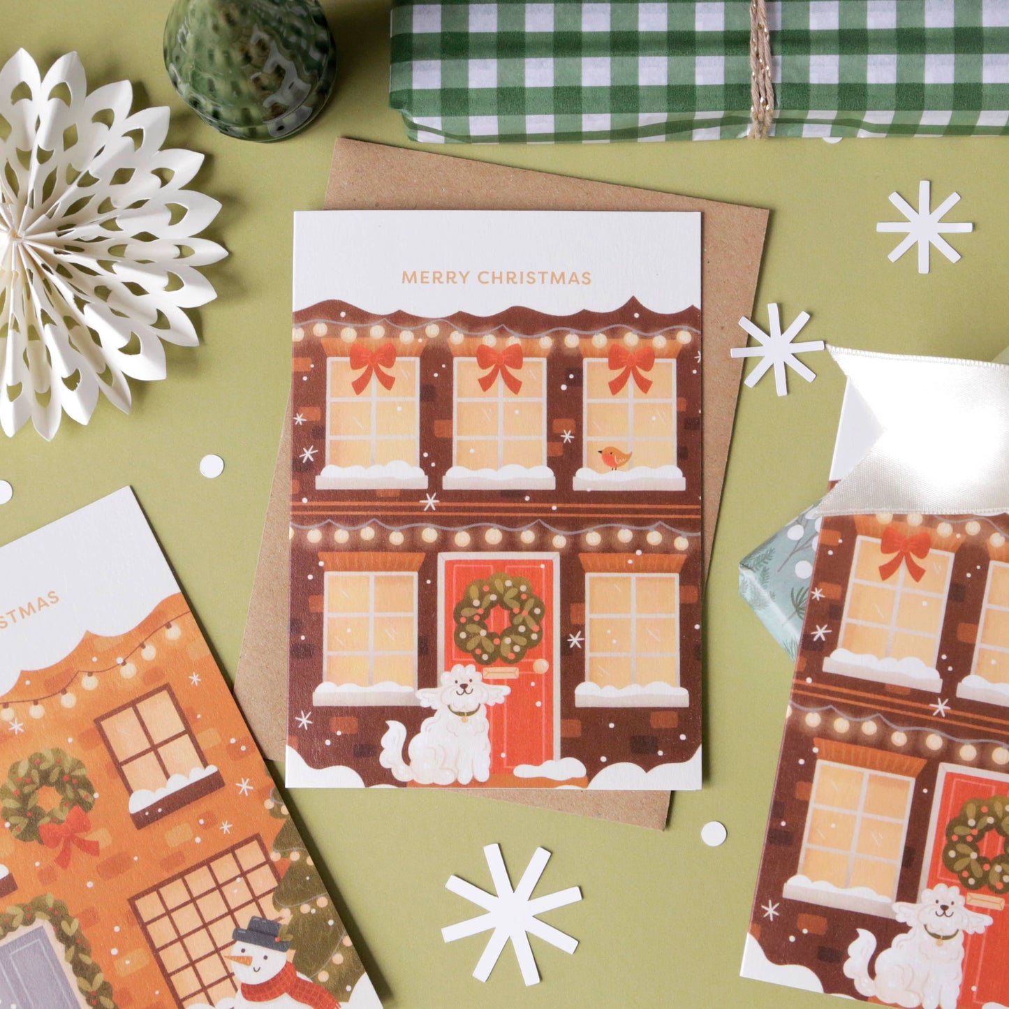 Cozy Christmas House with Dog - A6 Christmas Card