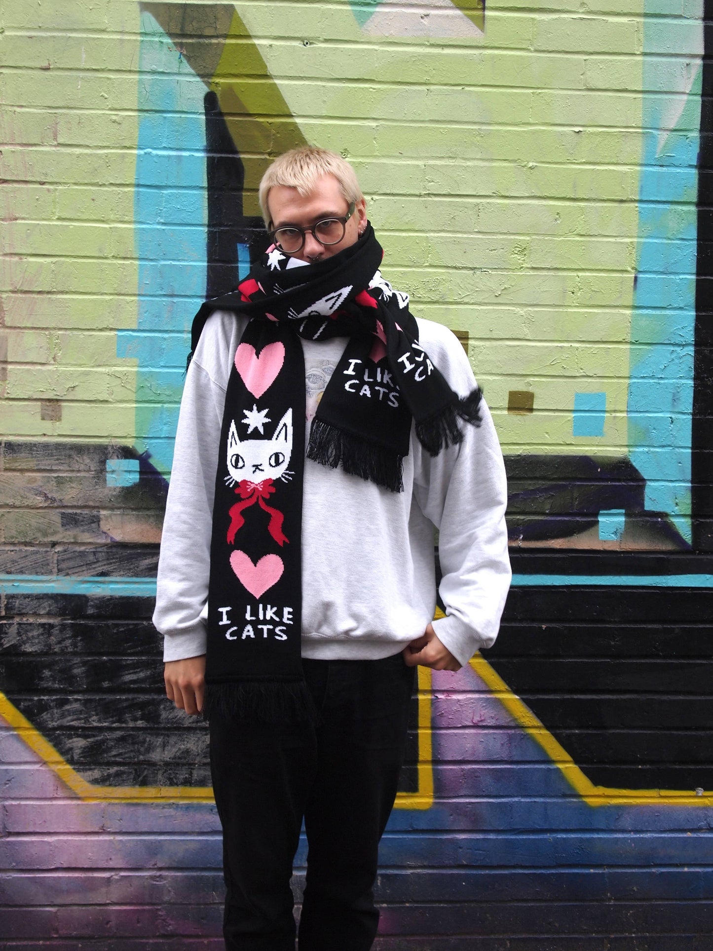 I Like Cats - Knitted Scarf