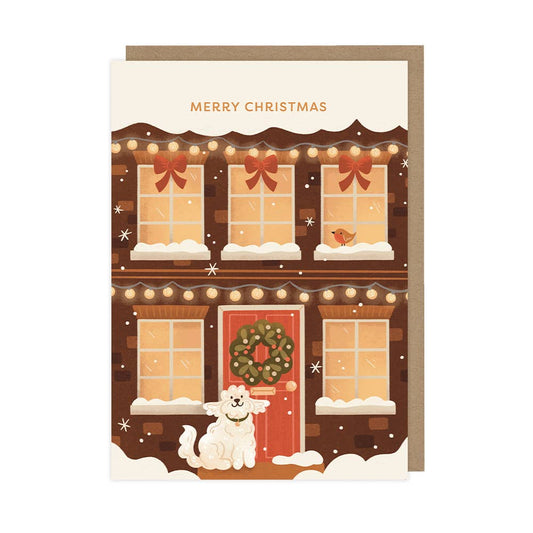 Cozy Christmas House with Dog - A6 Christmas Card