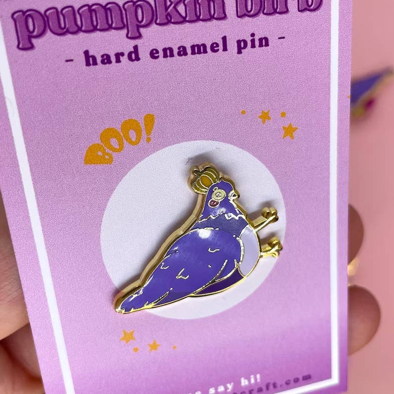 Pumpkin Bird Pin | Hard Enamel Pin | Cute Halloween Pin