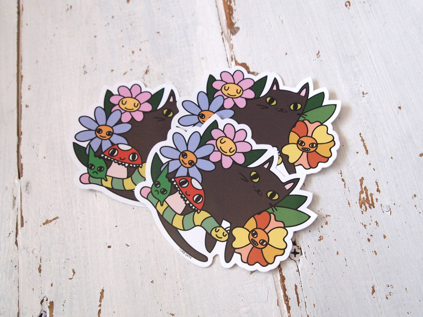 Black Cat with Flowers - Sticker