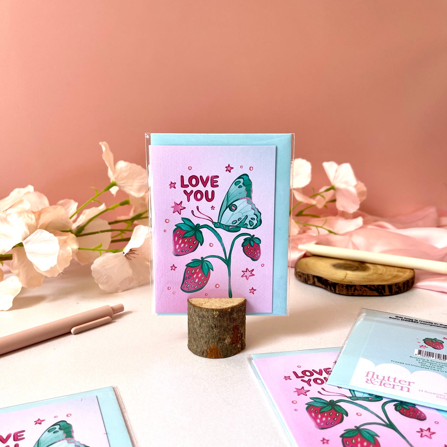Butterfly & Strawberries - A7 Card
