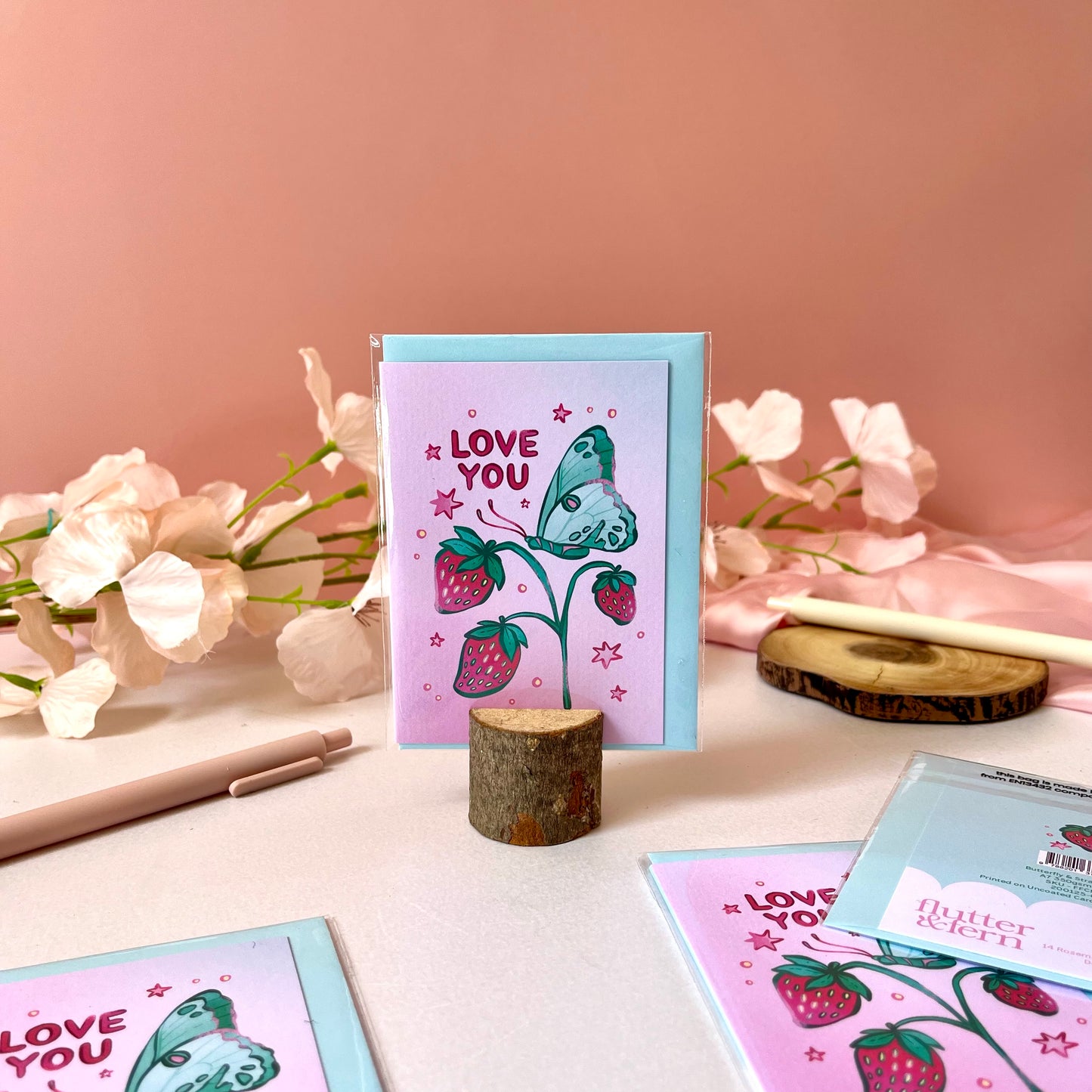 Butterfly & Strawberries - A7 Card