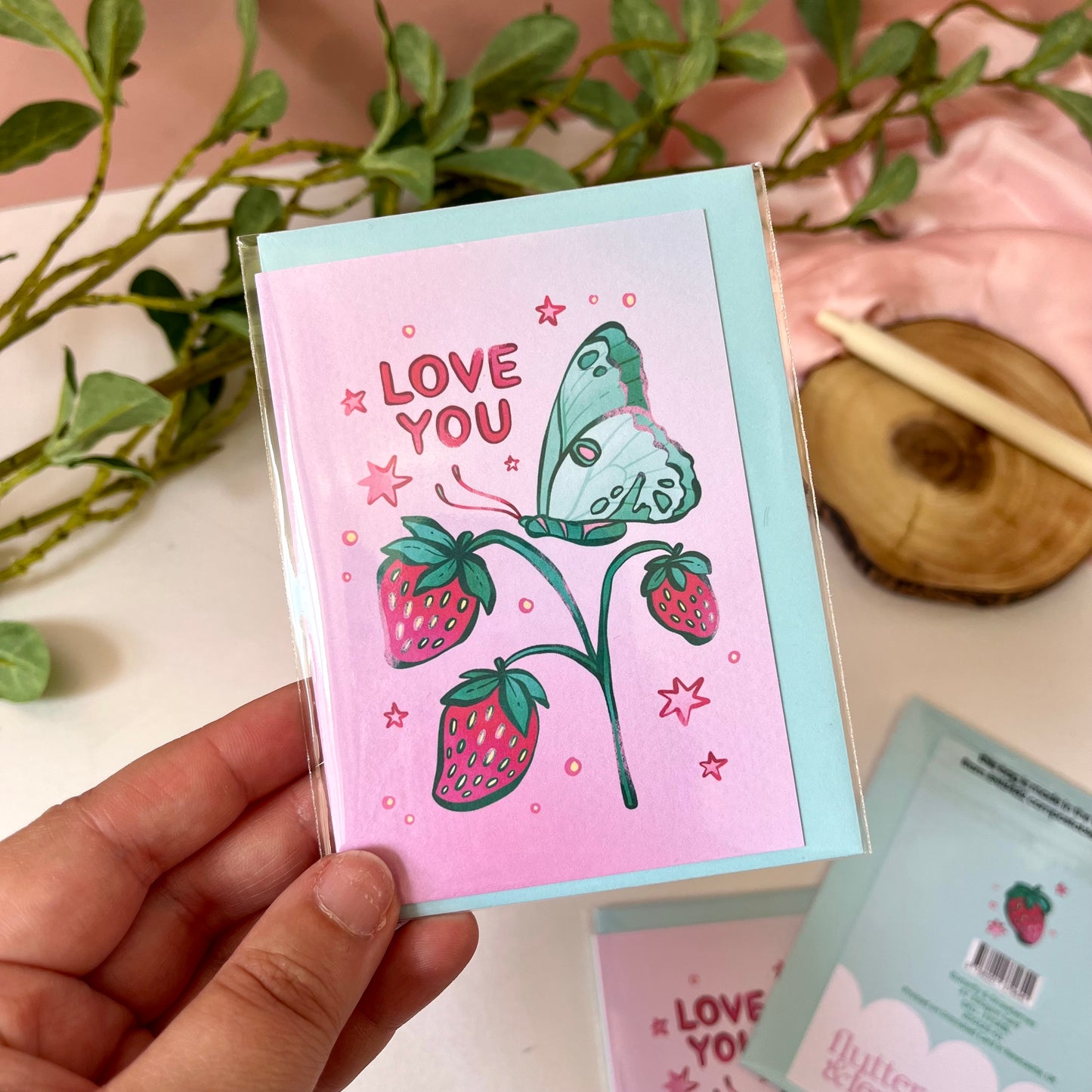 Butterfly & Strawberries - A7 Card