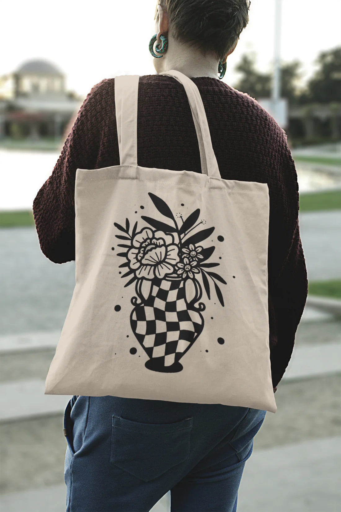 Checkerboard Vase - Tote Bag