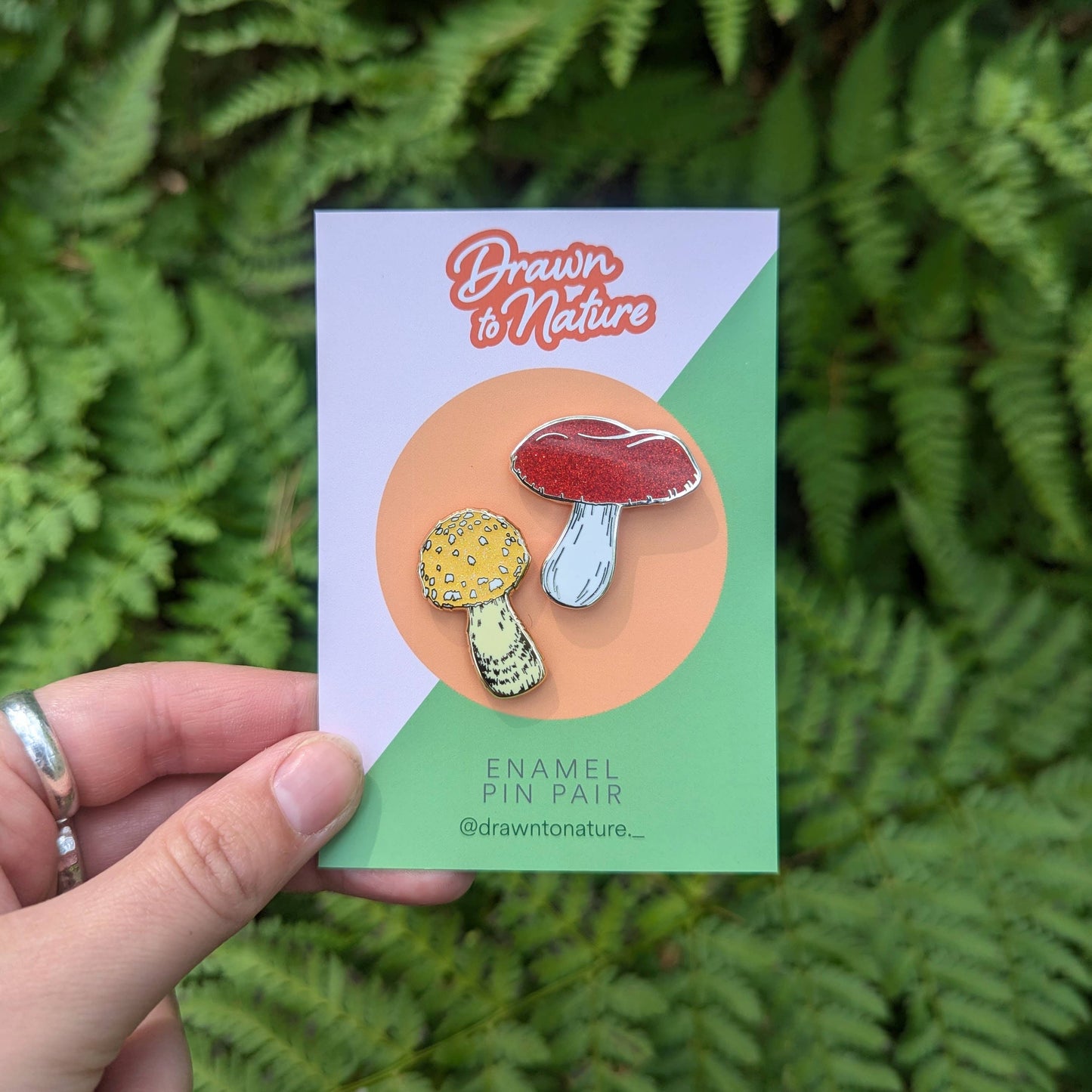 Glitter Mushroom Pin Pair - Toadstool Enamel Pins
