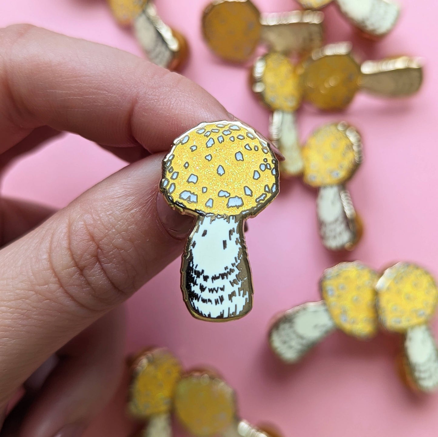 Glitter Mushroom Pin Pair - Toadstool Enamel Pins