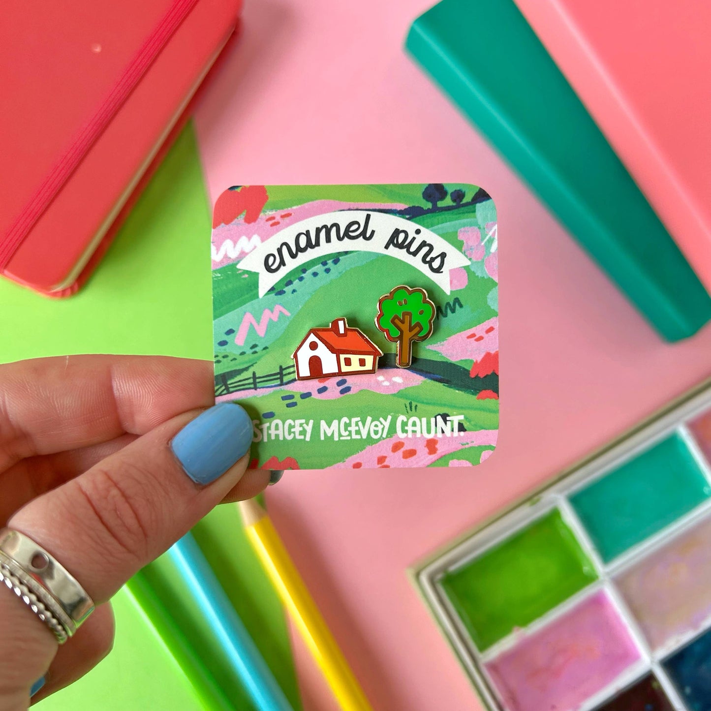Tiny Tree and House - Enamel Pin Set