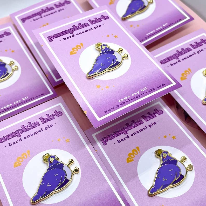 Pumpkin Bird Pin | Hard Enamel Pin | Cute Halloween Pin