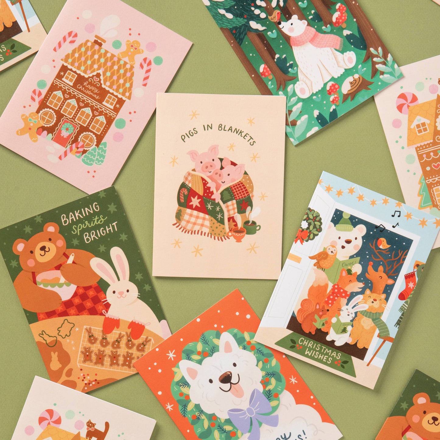 Bear & Bunny Baking Gingerbread- A6 Christmas Card