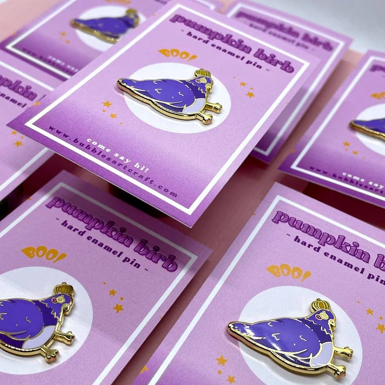 Pumpkin Bird Pin | Hard Enamel Pin | Cute Halloween Pin