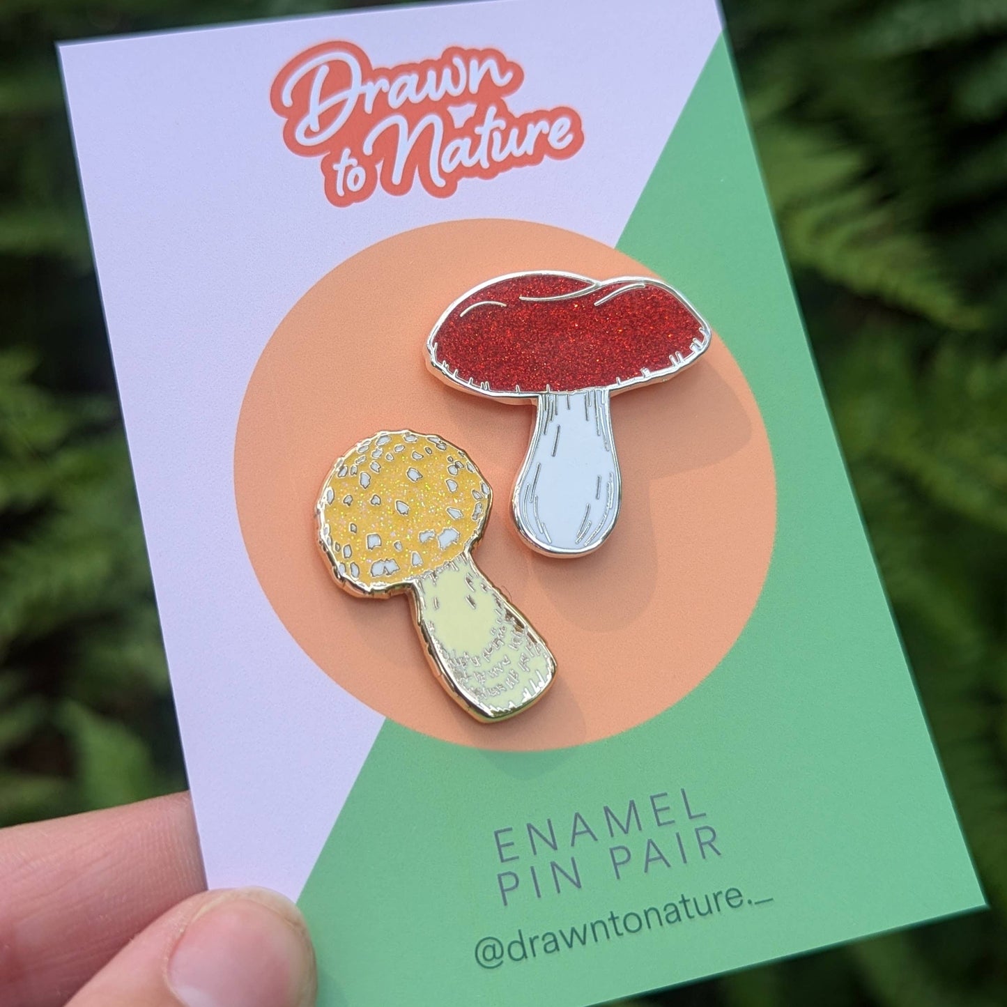 Glitter Mushroom Pin Pair - Toadstool Enamel Pins