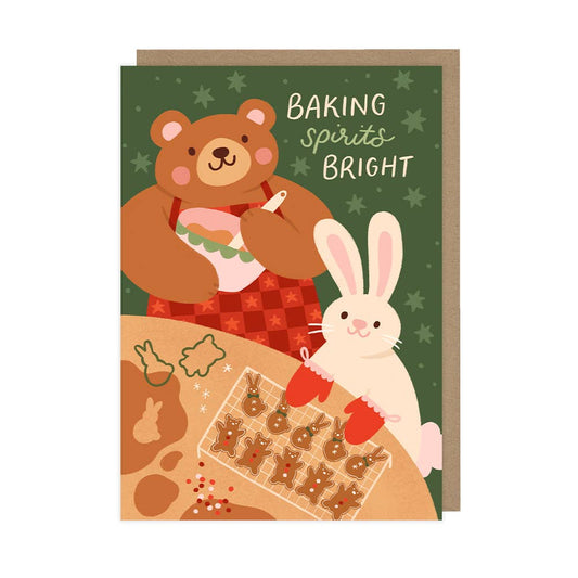 Bear & Bunny Baking Gingerbread- A6 Christmas Card