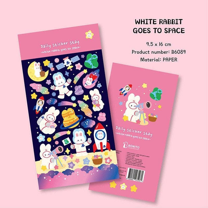 White Rabbit Goes to Space - Sticker Sheet