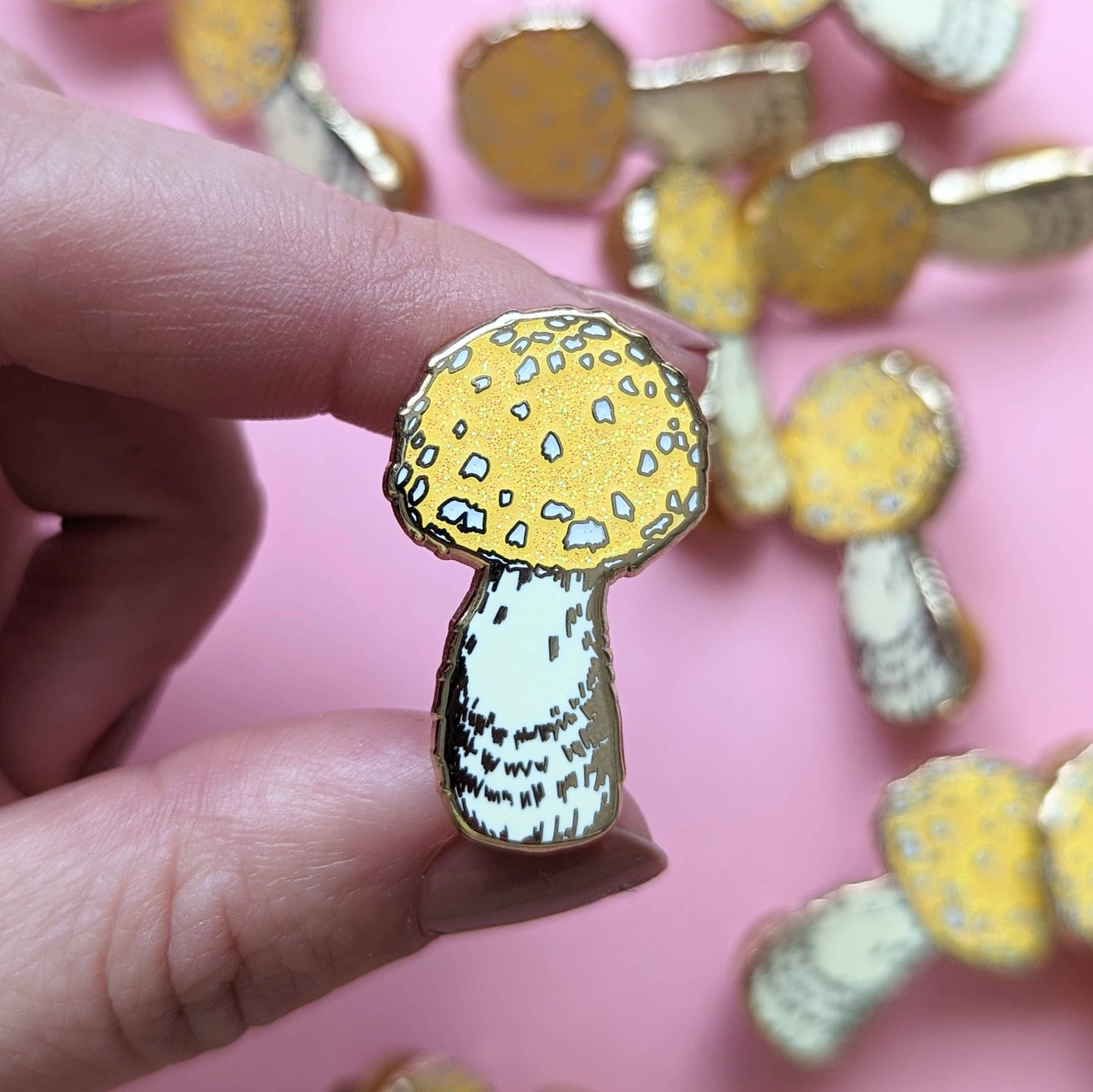 Mushroom Pin - Glitter Shroom Enamel Pin - Gold Hard Enamel