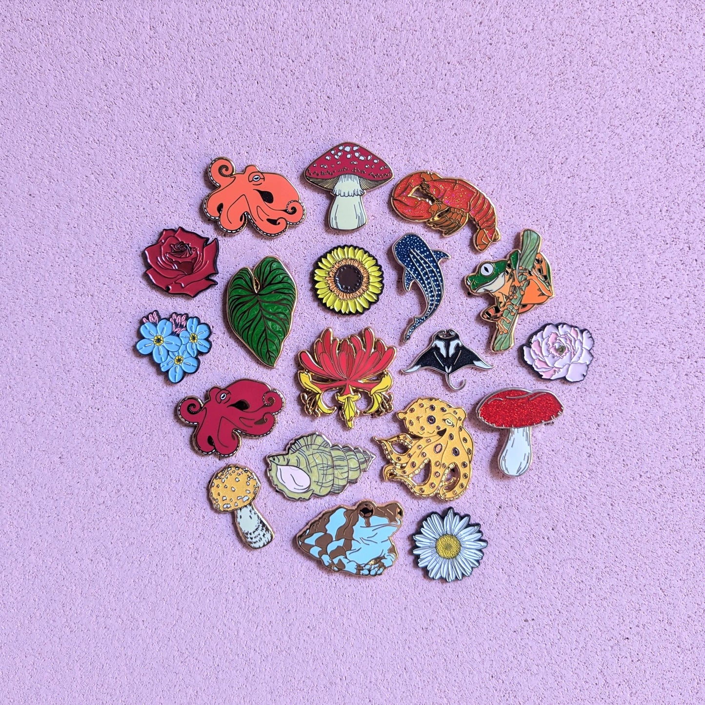 Glitter Mushroom Pin Pair - Toadstool Enamel Pins