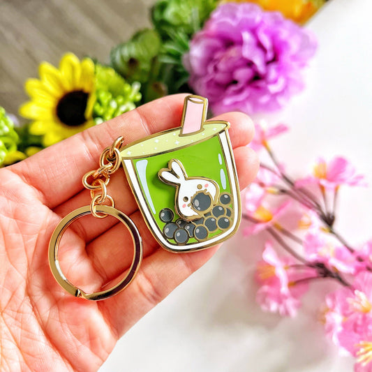 Lil' Matcha Boba Milk Tea (Interactive Spinner) - Keyring