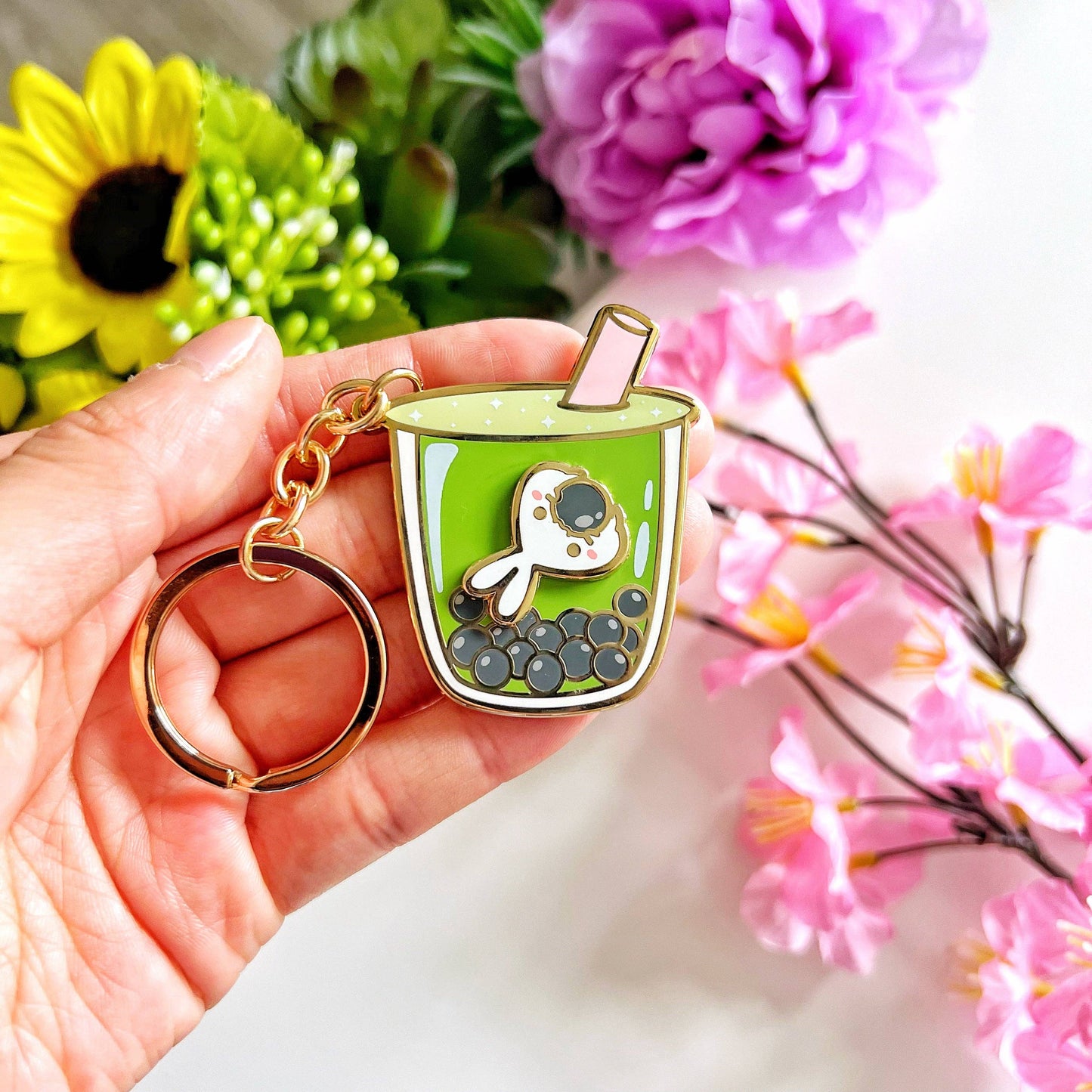 Lil' Matcha Boba Milk Tea (Interactive Spinner) - Keyring