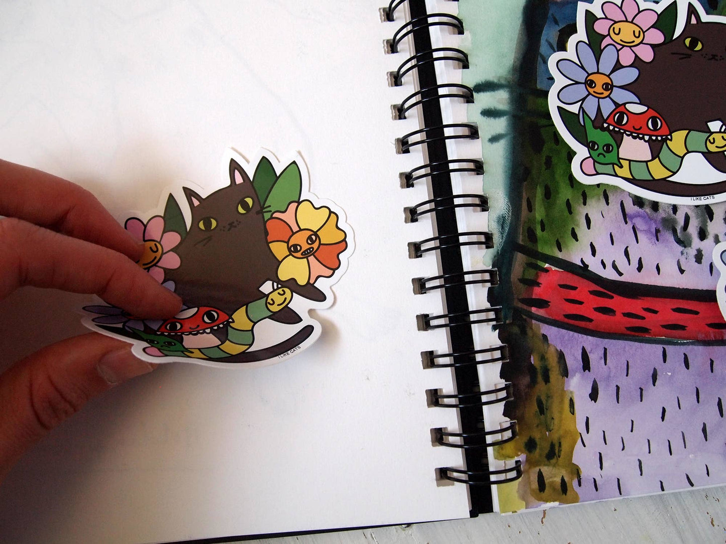 Black Cat with Flowers - Sticker