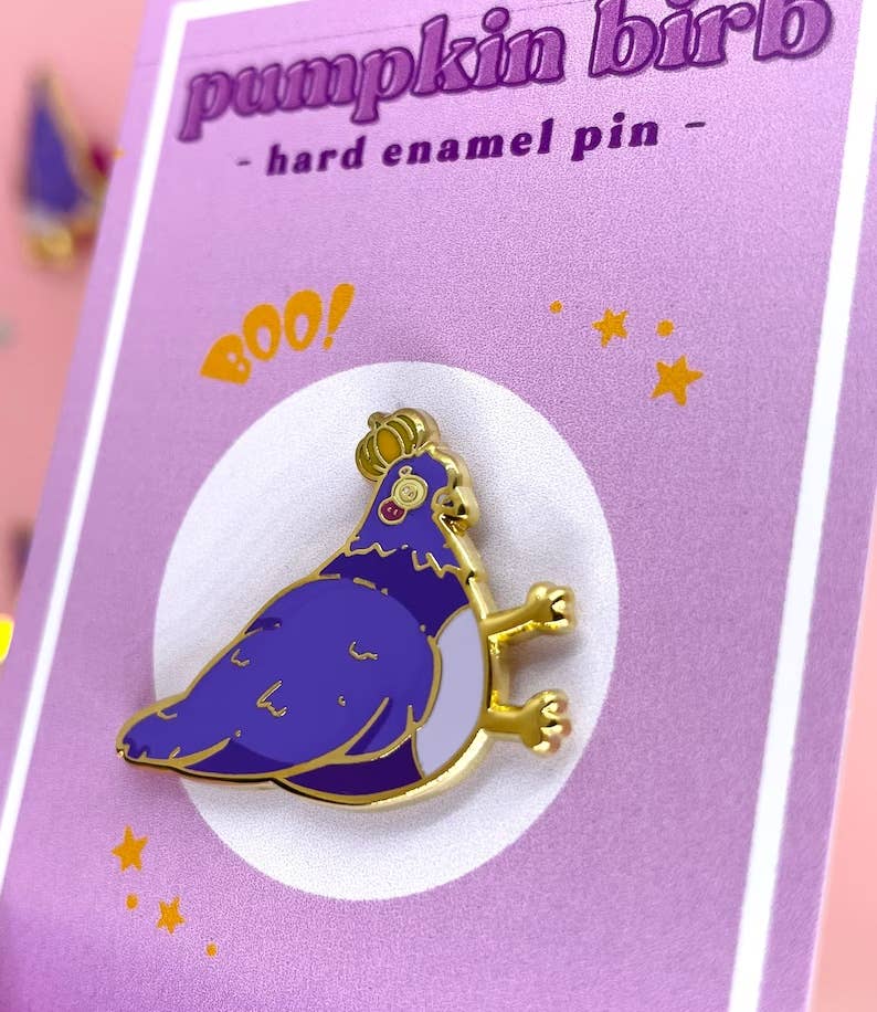 Pumpkin Bird Pin | Hard Enamel Pin | Cute Halloween Pin