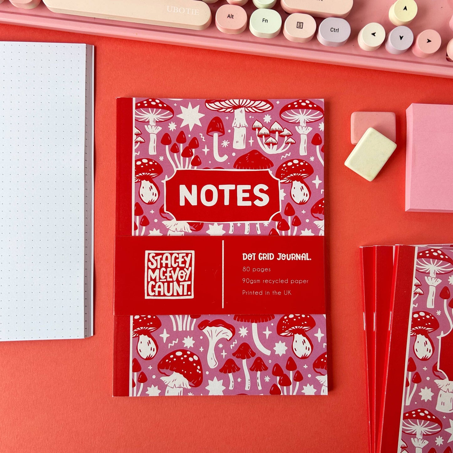 Pink and Red Mushroom - A5 Dotted Notebook