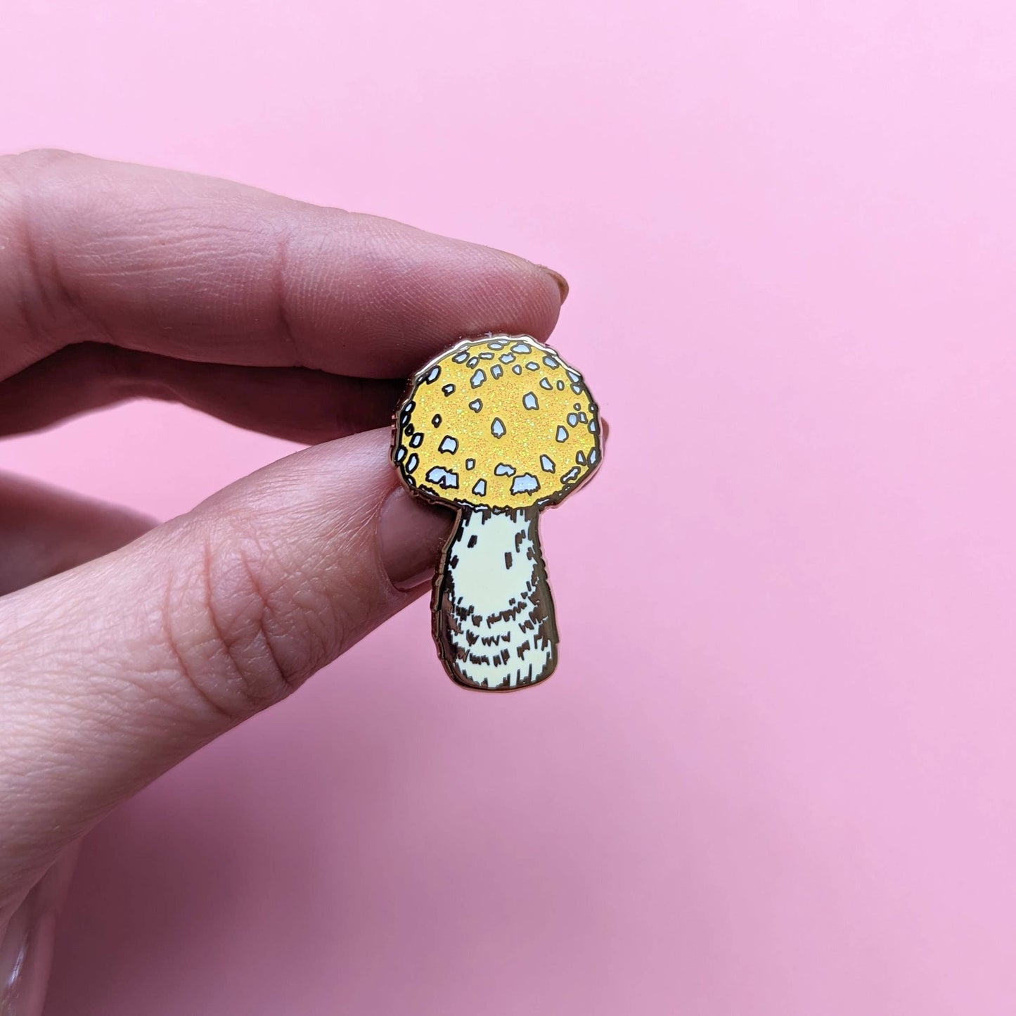 Mushroom Pin - Glitter Shroom Enamel Pin - Gold Hard Enamel
