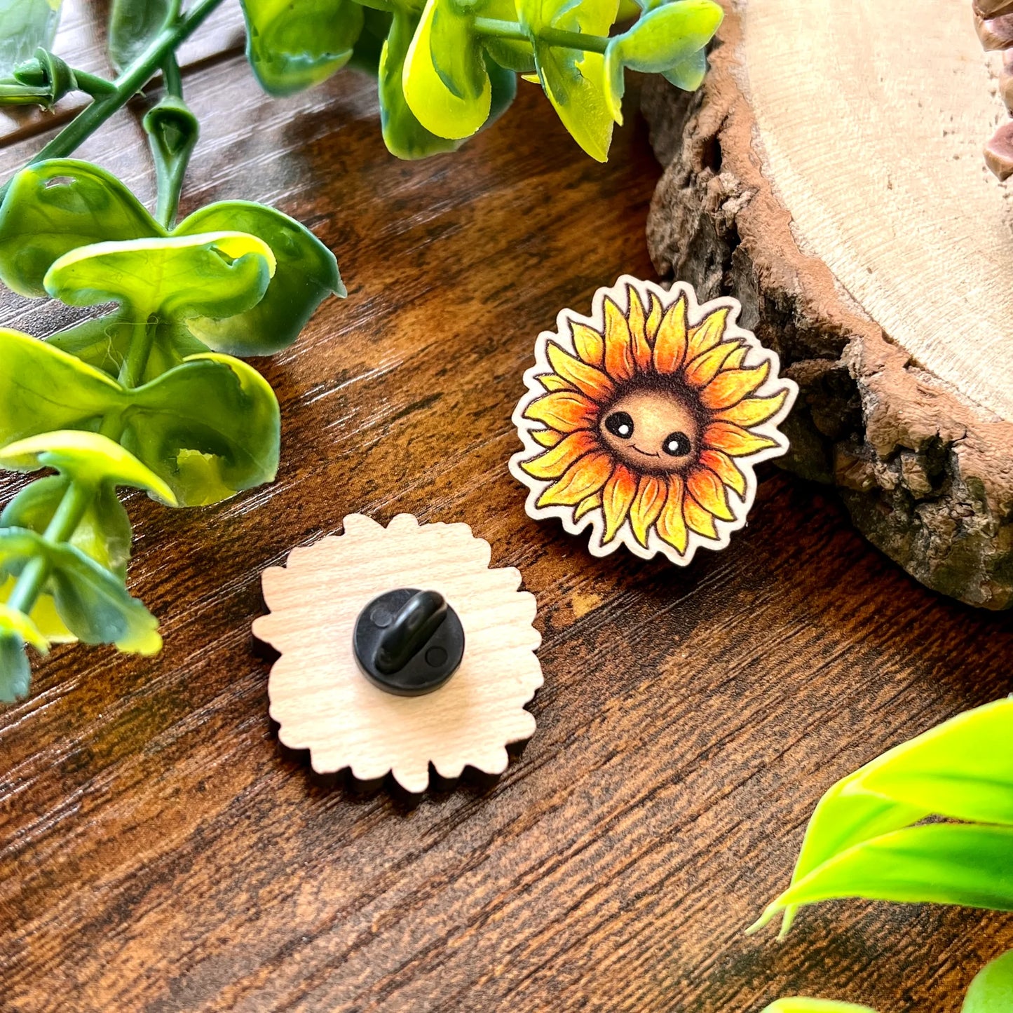 Saffy The Sunflower - Wooden Pin