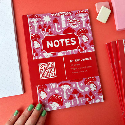 Pink and Red Mushroom - A5 Dotted Notebook