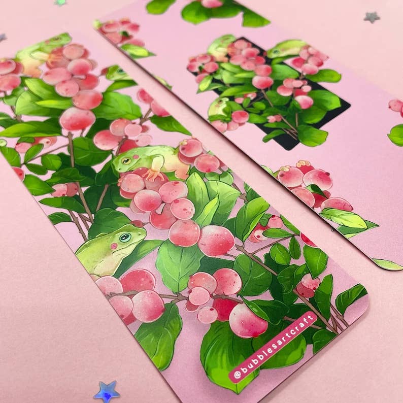 Snowberries Frog Bookmark | Frog Art | Cute Bookmark