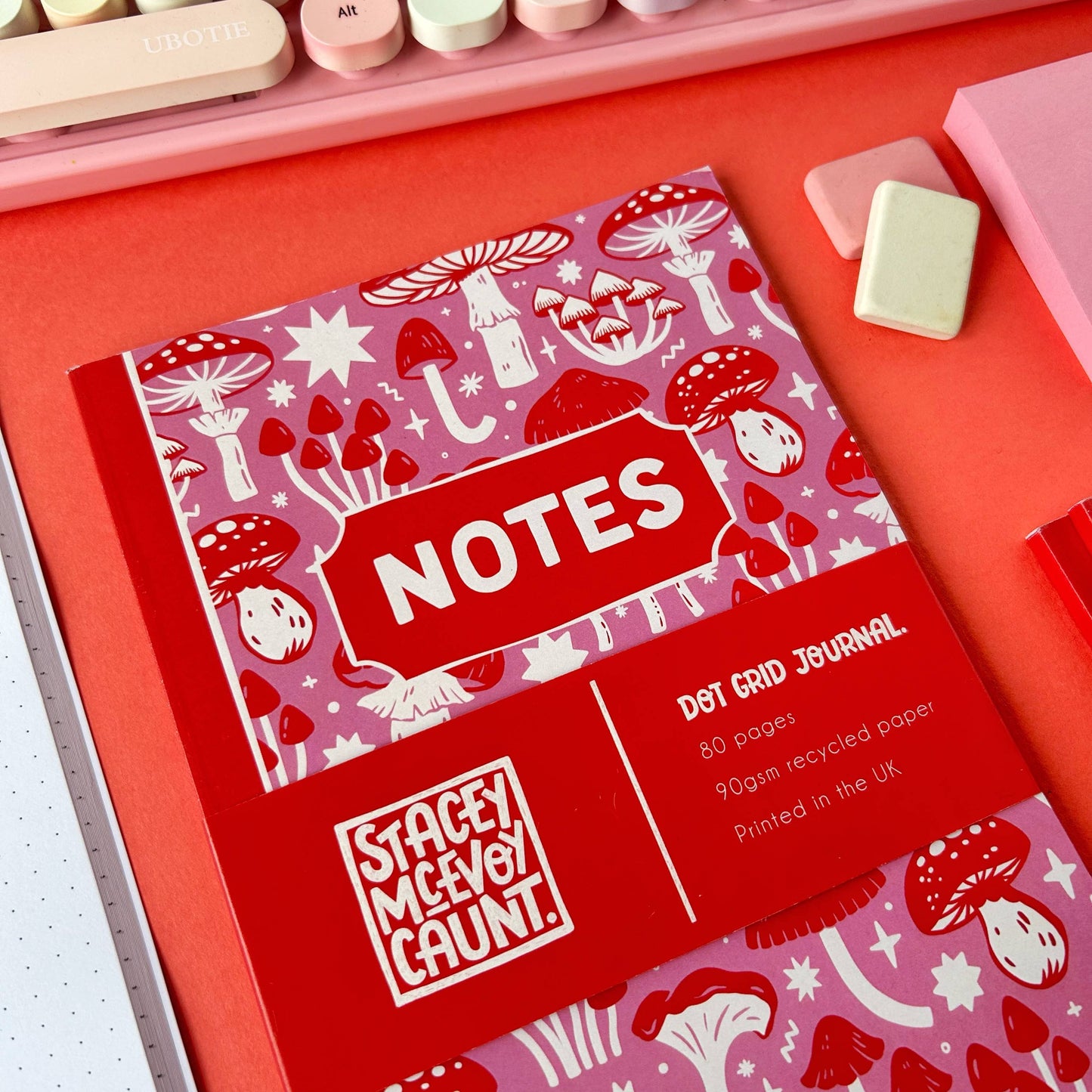 Pink and Red Mushroom - A5 Dotted Notebook