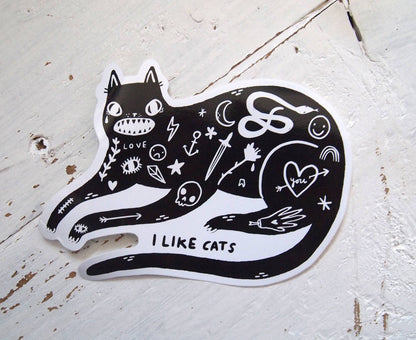 Black Tattoo Cat - Sticker