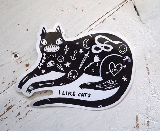 Black Tattoo Cat - Sticker