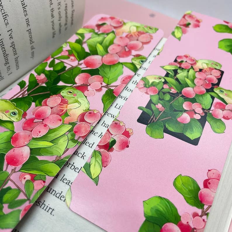 Snowberries Frog Bookmark | Frog Art | Cute Bookmark
