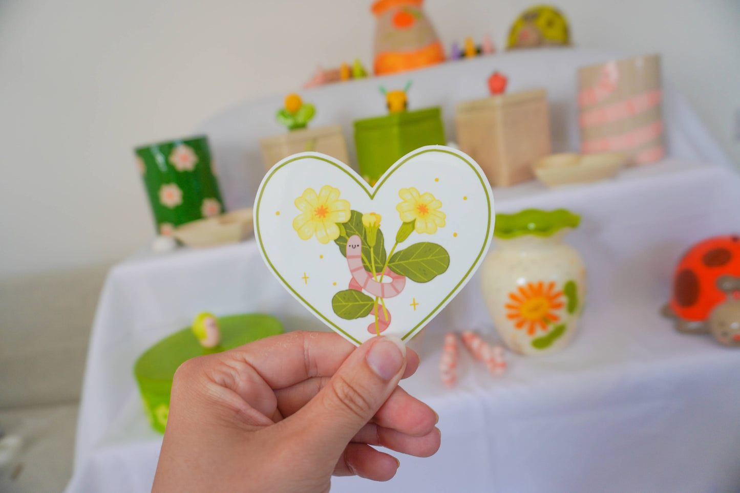 Worm Heart Flower - Transparent Vinyl Sticker