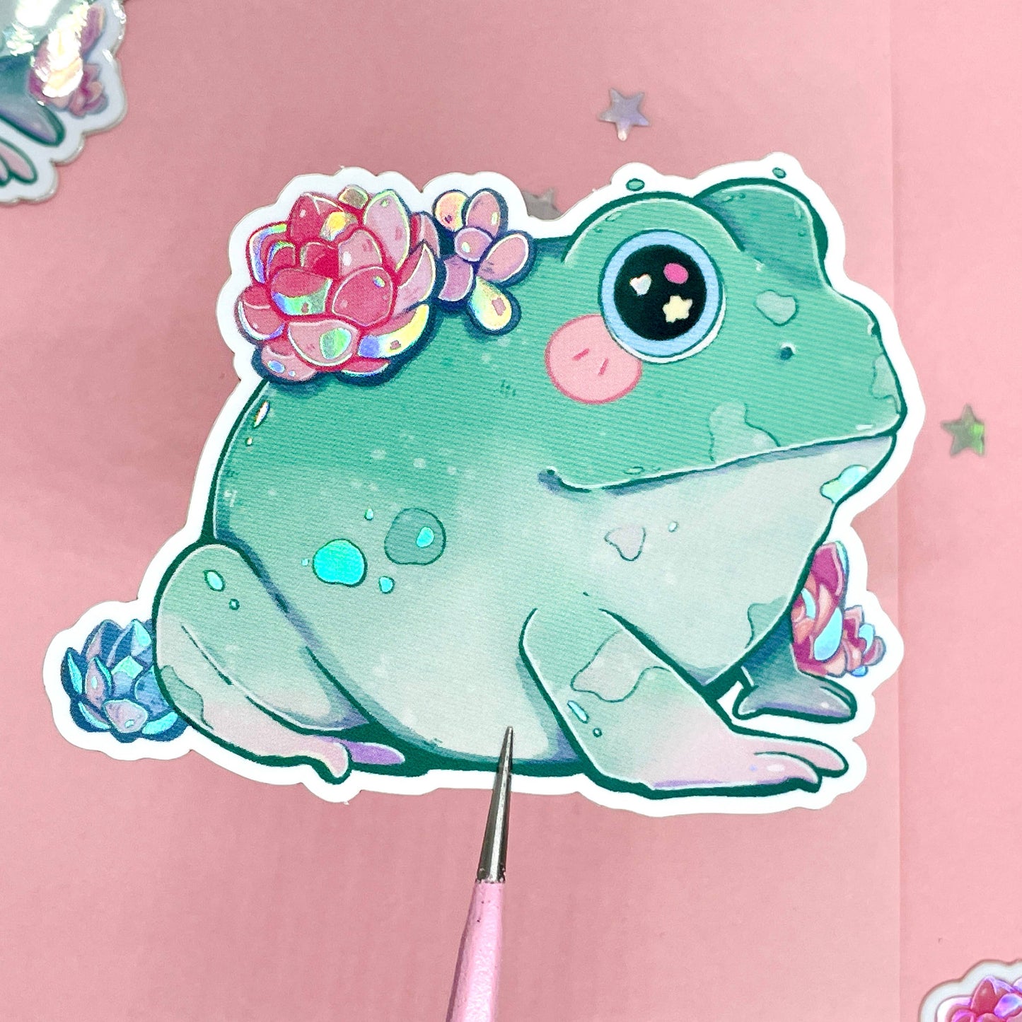 Succulent Frog Sticker | Holographic Sticker | Frog Sticker