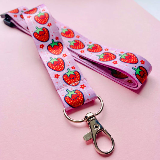 Lanyard with strawberry pattern on a pink background