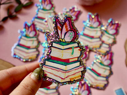 Butterfly Bookstack - Glitter Sticker
