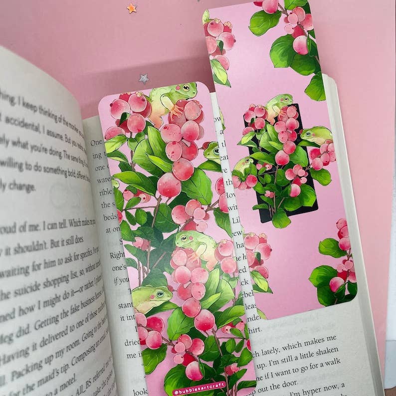 Snowberries Frog Bookmark | Frog Art | Cute Bookmark