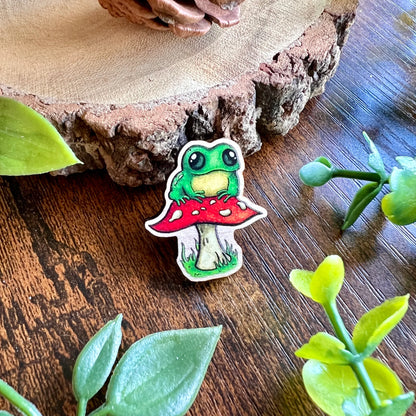 Frog On A Fungi - Wooden Pin